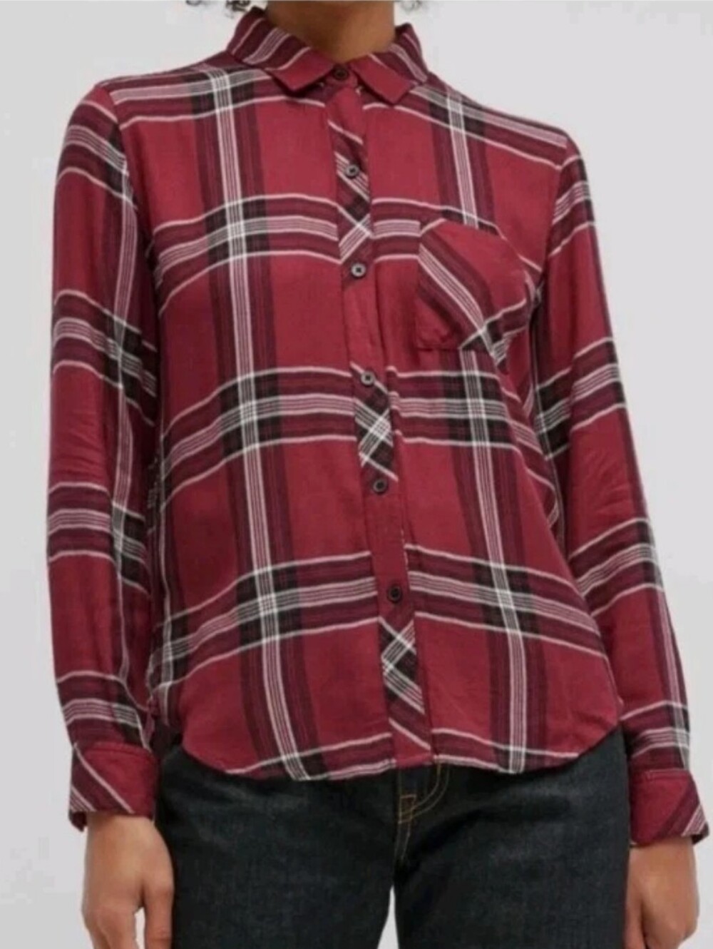 Rails Woman L Hunter Shirt Fall Sangria Red Black White Plaid Button Up Preppy